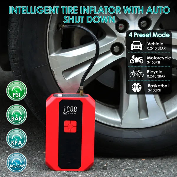 JMD AUTO'S Car Jump Starter Air Compressor 1500A Car Battery  Jump Starter With Power Bank And LED Flashlight With Digital 400 PSI Tire Inflator