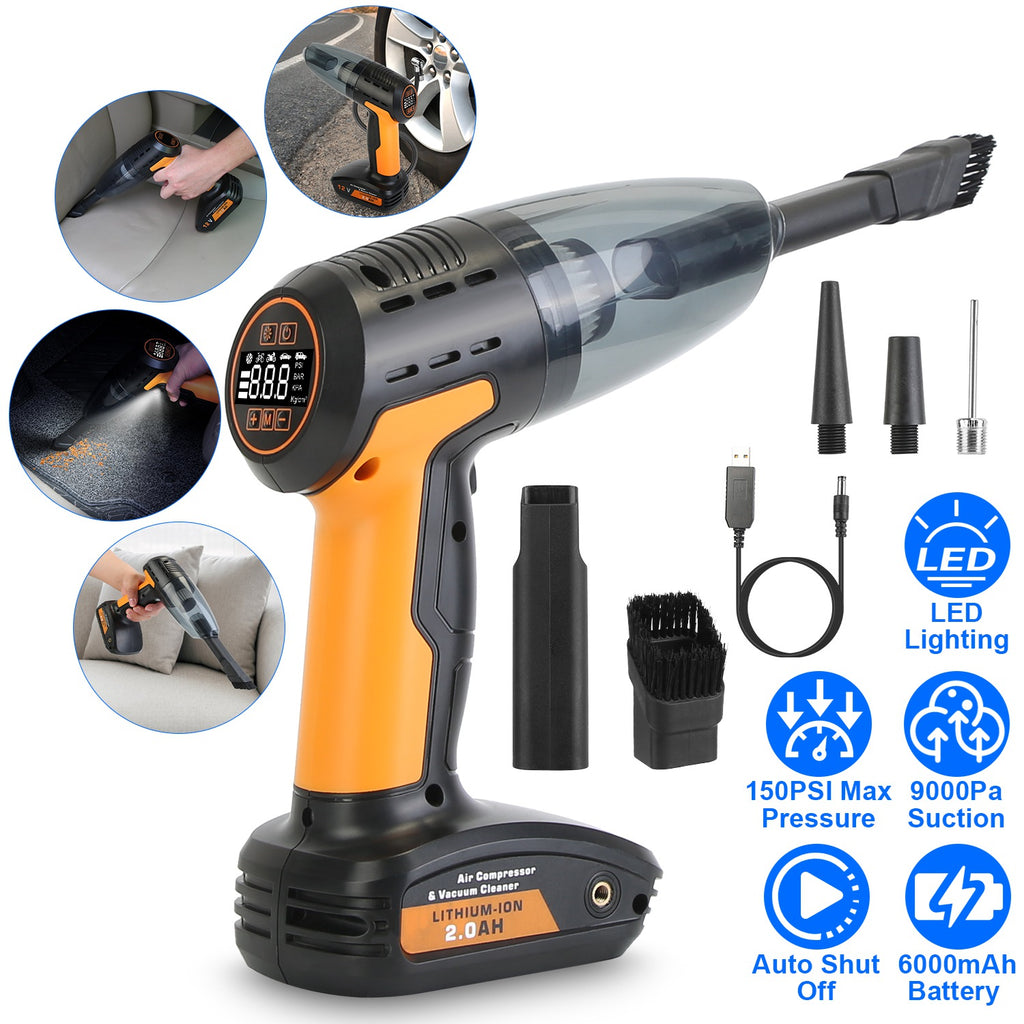 JMD AUTO'S 4 In 1 Cordless Car Vacuum Cleaner And Tire Inflator With LED Light Digital Display Tire Pressure Gauge