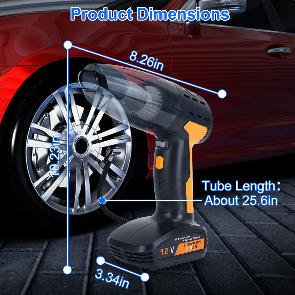 JMD AUTO'S 4 In 1 Cordless Car Vacuum Cleaner And Tire Inflator With LED Light Digital Display Tire Pressure Gauge